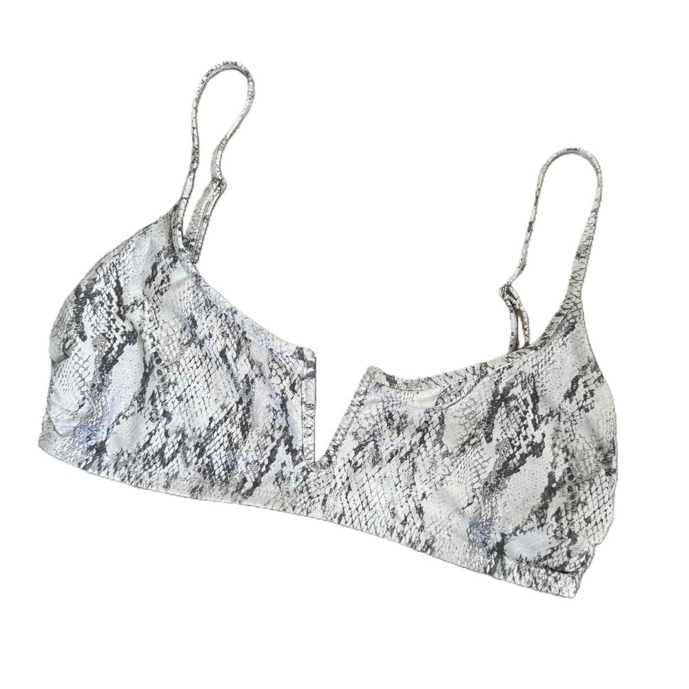 Gianni Bini Bikini Top M Snakeprint Spaghetti Strap Vneck Swim White Grey Medium